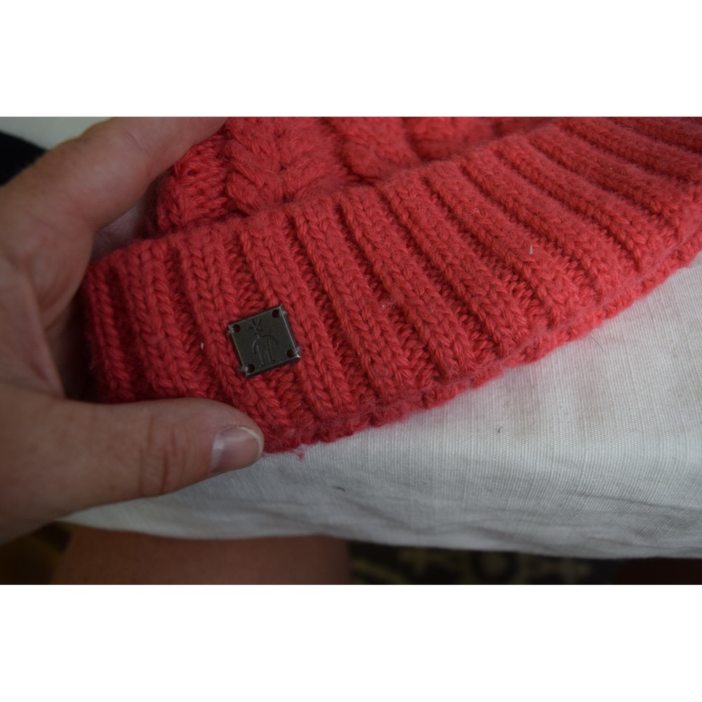 Smartwool Beanie OS Coral Pink Merino Wool Cable Knit Pom Kids Winter Hat